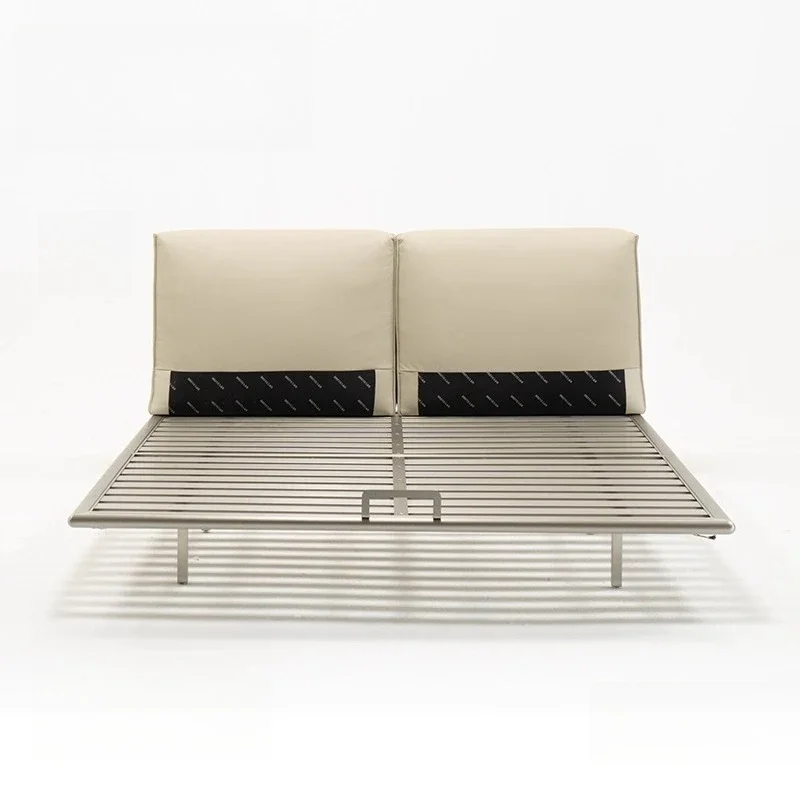 Cream wind tofu cubes leather bed steel frame suspension bed new minimalist soft bag double bed 1.8 meters