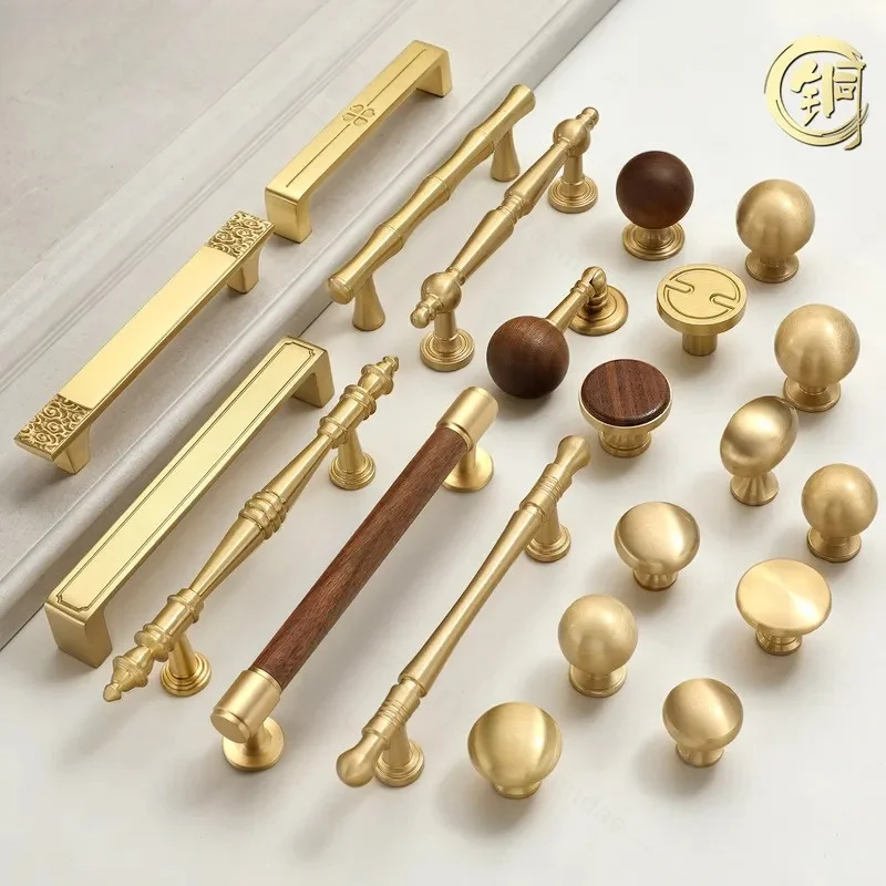 French Retro Brass Cabinet Door Handle American TV Cabinet Entrance Wardrobe Furniture Drawer Coffee Table Pull Knob Hardware