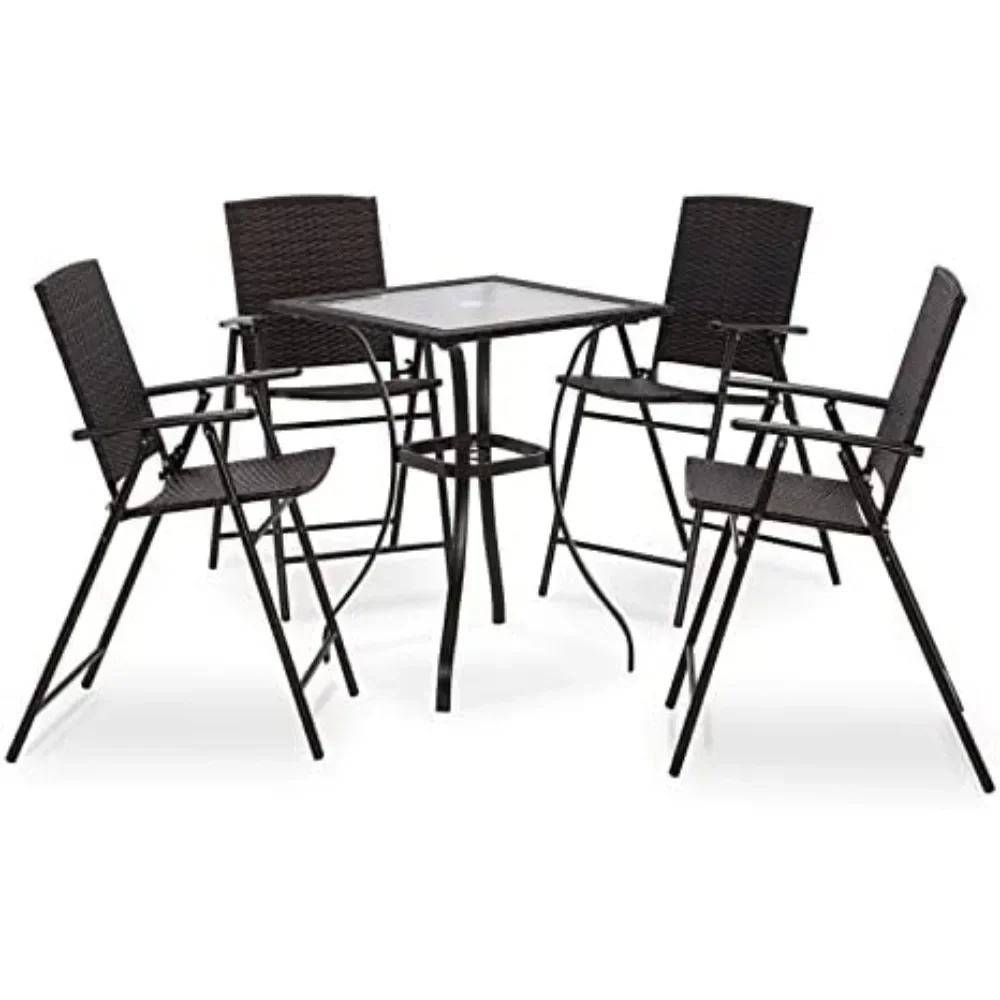 

Patio Dining Set 5 Pieces, Black Outdoor Table and Chairs, Metal Frame Patio Wicker Furniture Set with Square Glass Table Top