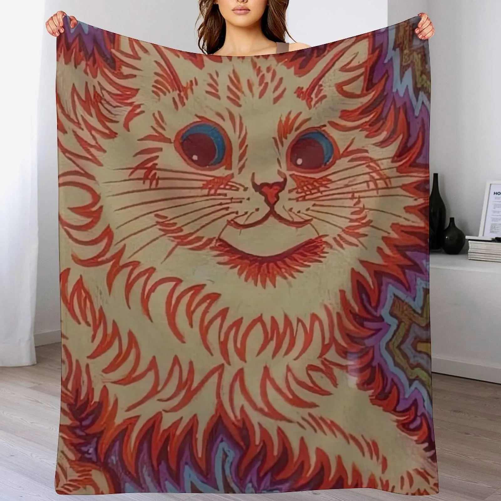 

cat paintings by louis wain Throw Blanket Flannel Fabric Moving bed plaid Large Blankets