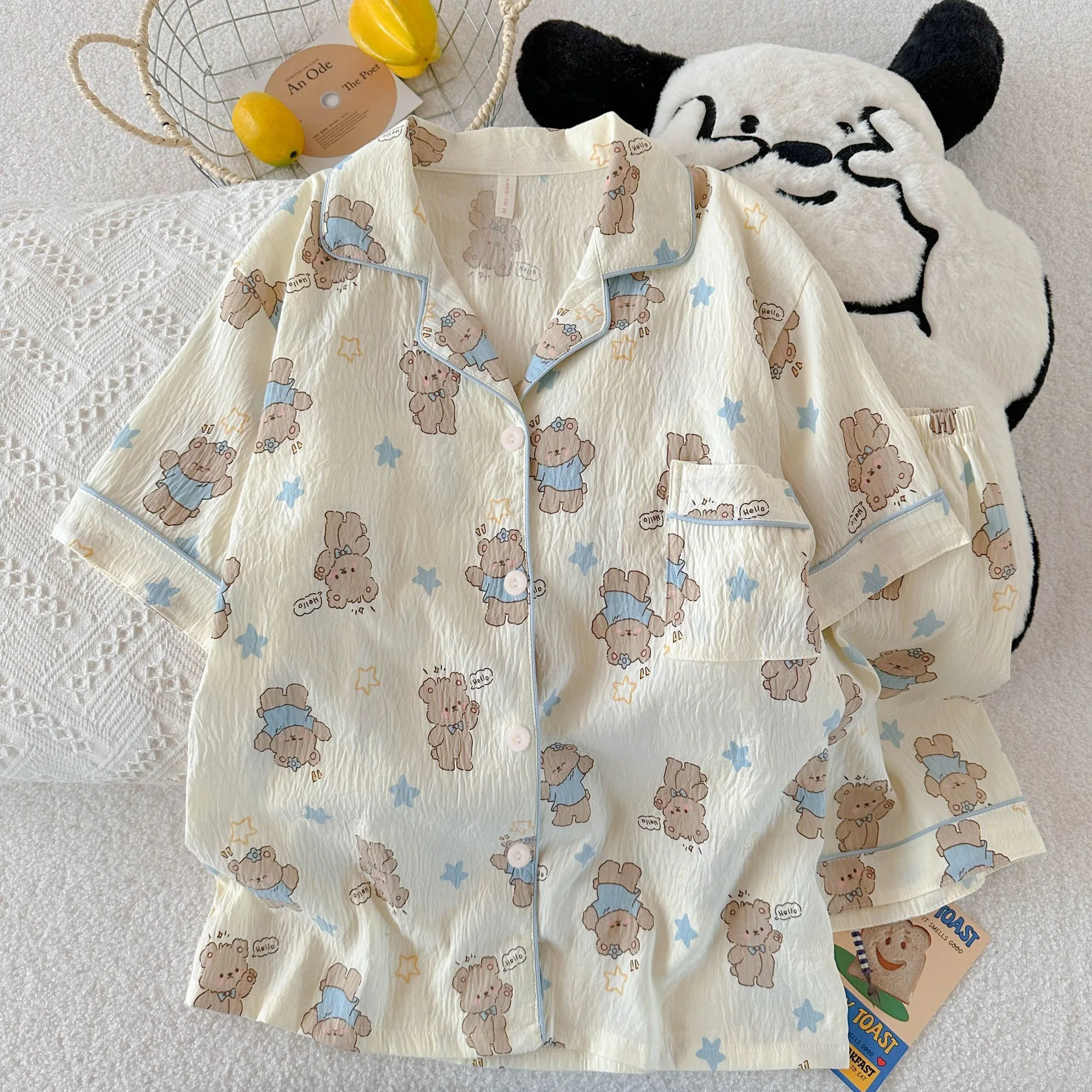 Summer Short Sleeved Pajamas for Women Comfortable Popular Short Shorts Outerwear Girl Student Soft Casual Sleepwear Homewear