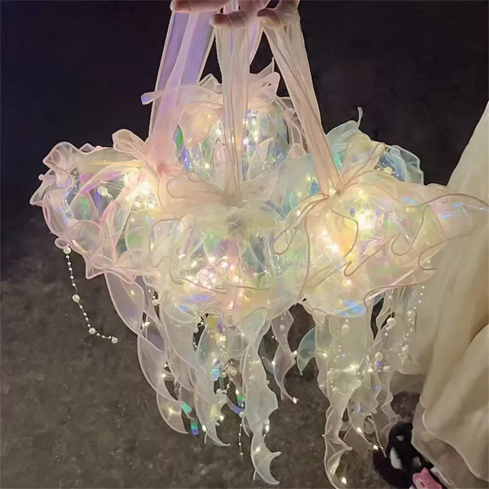 1 SZT. Gradientowa Lampka Meduza Dekoracyjna LED, Ozdoba Festiwalowa, Oświetlenie na Dziedziniec, Ręcznie Robiona Mała Kolorowa Lampka, Lampka Nocna