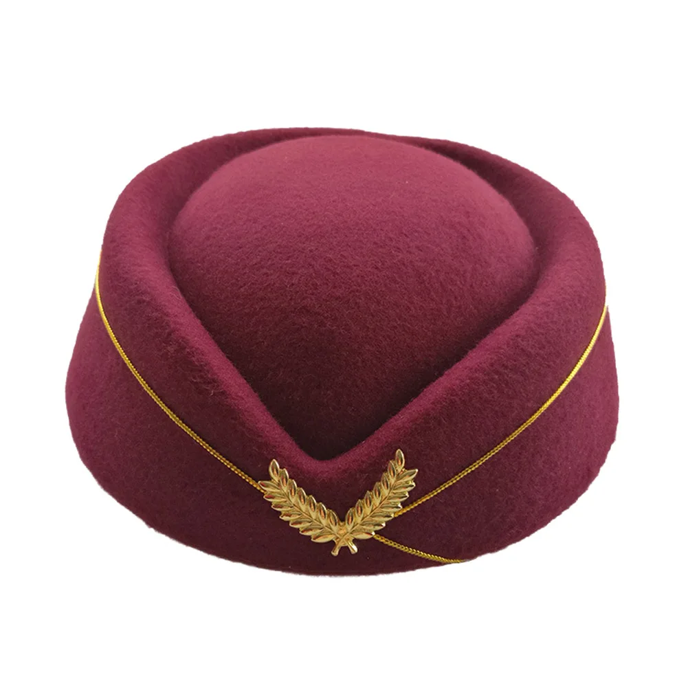 Autumn Winter Airline Stewardess Cap Imitation Wool Uniform Plane Stewardess Cap Cosplay Stage Perform Women Ladies Cap