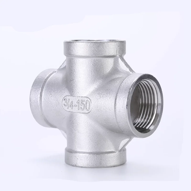 Złączka krzyżowa żeńska 4-drożna z gwintem BSPP G, rozmiary 1/8", 1/4", 3/8", 1/2", 3/4", 1", ze stali nierdzewnej SS 304.