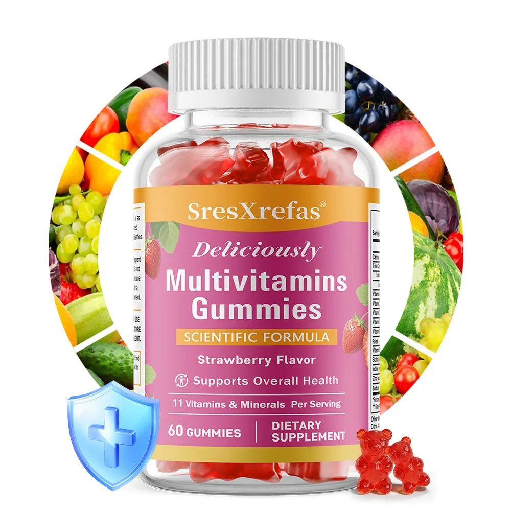 Multivitamin Gummies for Men and Women, Strawberry Flavors, Vitamins A, C, B6, B12, Biotin, Zinc & More, 60 Gummies