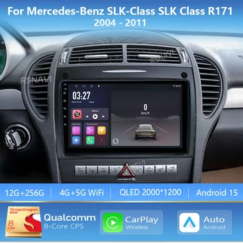 Android 15 Autoradio Carplay Auto 2K Screen For Mercedes-Benz SLK-Class SLK Class R171 2004 - 2011 Car Multimedia Radio Player