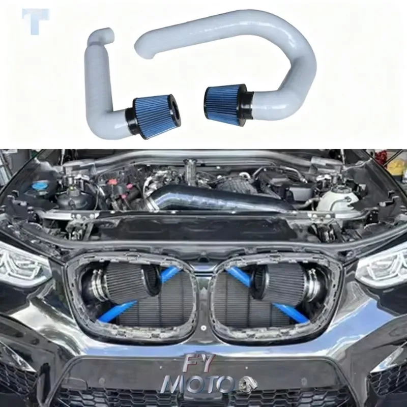 Wire Reinforced Inside Grey Silicone Front Mount Intake for BMW X3M X4M S58 F97 F98 3.0T 2019‑2025