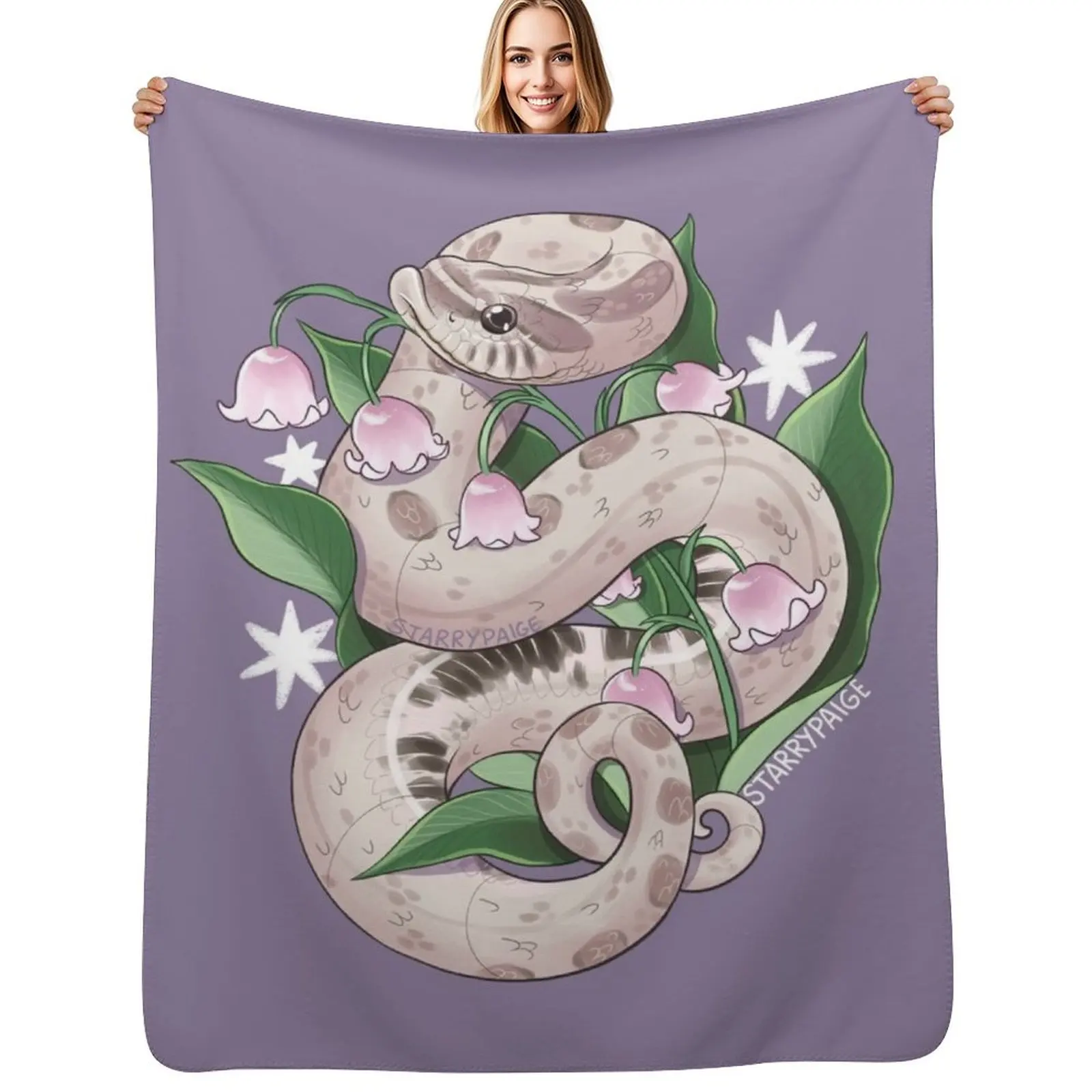 Lavender Hognose Snake with Lily of the Valley Throw Blanket warm for winter Baby Winter beds Luxury St Stuffeds Loose Blankets