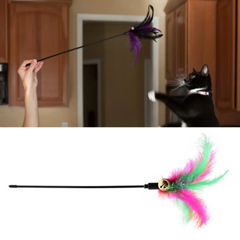 

Funny Pet Kitten Cats Bell Feather Stick Teaser Playing Wand Plastic Rod Training Toy For Home Interactive Toy Rod with Bell