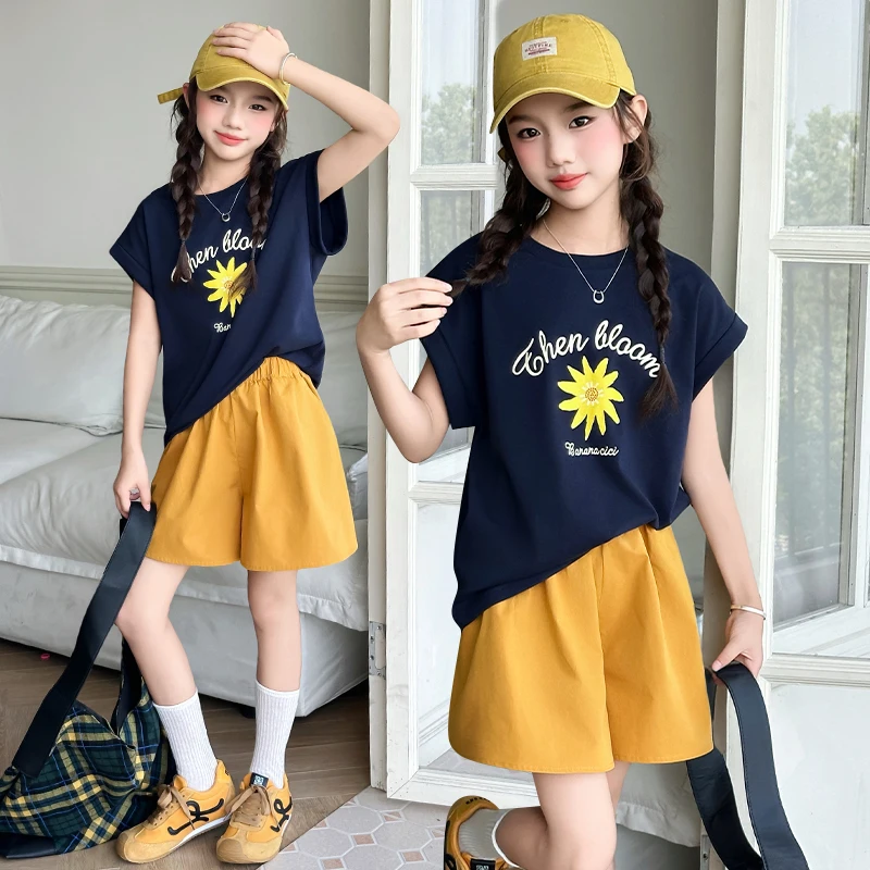 

Baby Girl Clothes Set Tee+Shorts Suit Child 2-Pieces Of Top+Bottom Clothes Set Toddle Girl Summer Casual Clothing Set Size 4-14Y