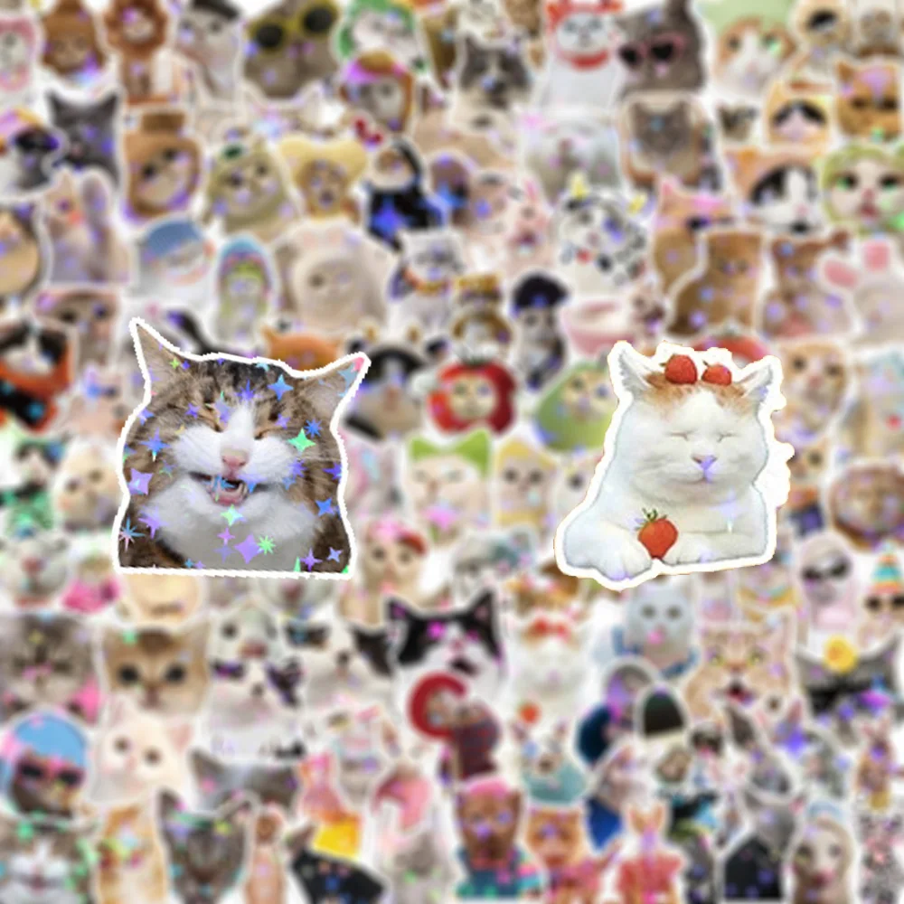

10/50/100/200pcs Cute Animal Cat MEME Graffiti Stickers Laser Aesthetic Decals DIY Skateboard Guitar Luggage Funny Sticker Toys