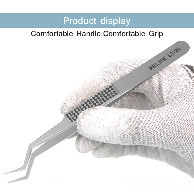 RELIFE ST-20 Chip Positioning Tweezers High-Precision Flying Line Super Hard for Phone Circuit Board Repair Curved Tips Tweezers