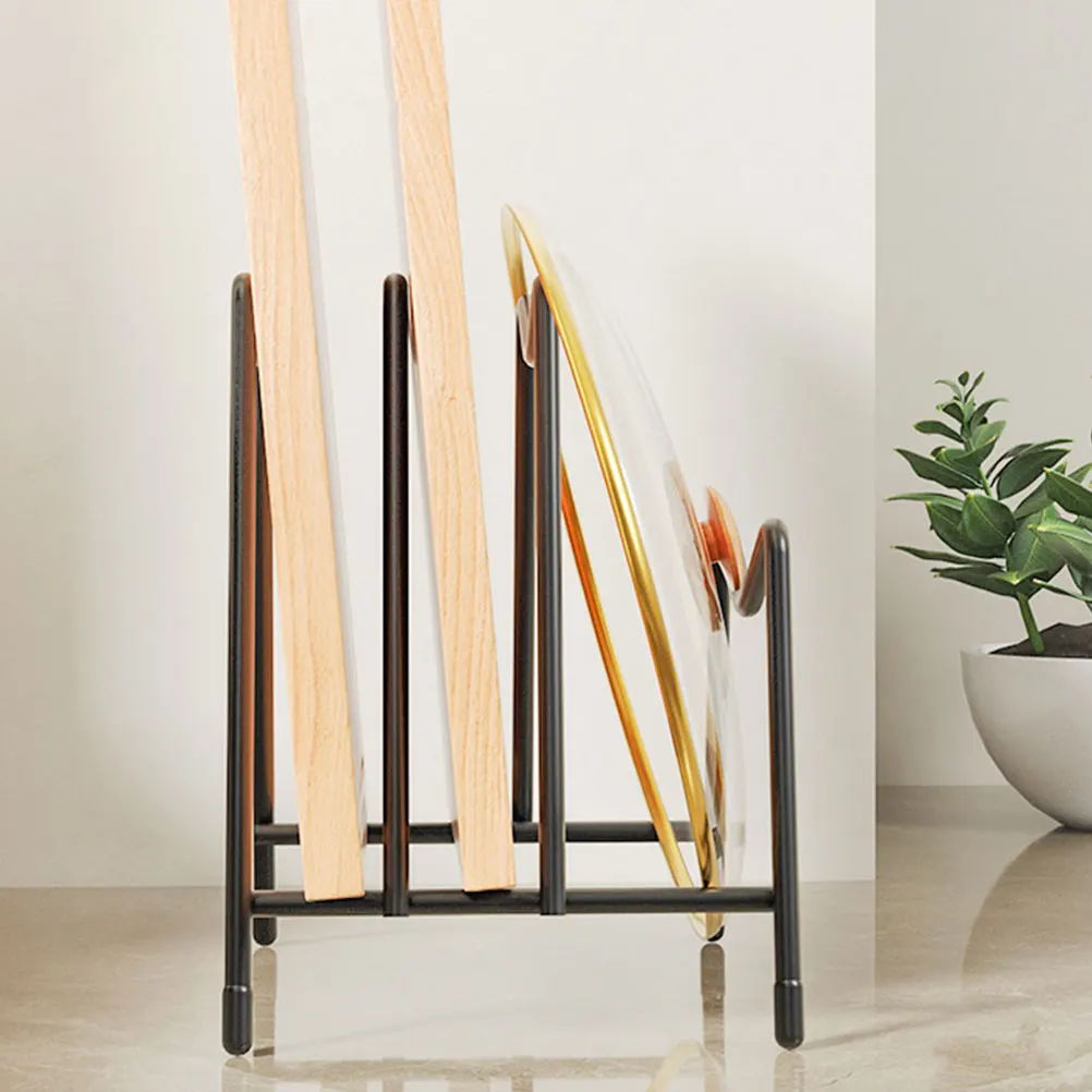 

Pot Lid Rack Cutting Board Storage Organizer Black Carbon Steel Holder Stand Metal Kitchen Pantry Pan Lid Cover Rack