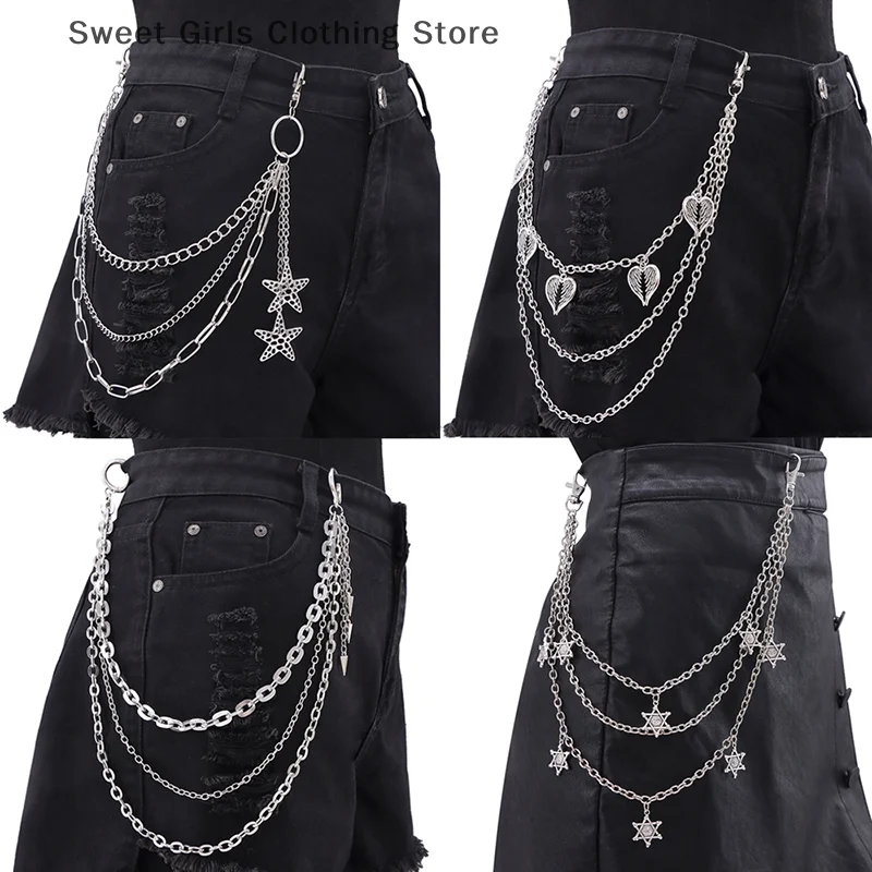 

Хип-хоп, панк, уличная поясная цепочка для женщин и мужчин, готические брюки, поясная цепочка, многослойная цепочка для брюк, универсальные брюки, джинсовая поясная цепочка