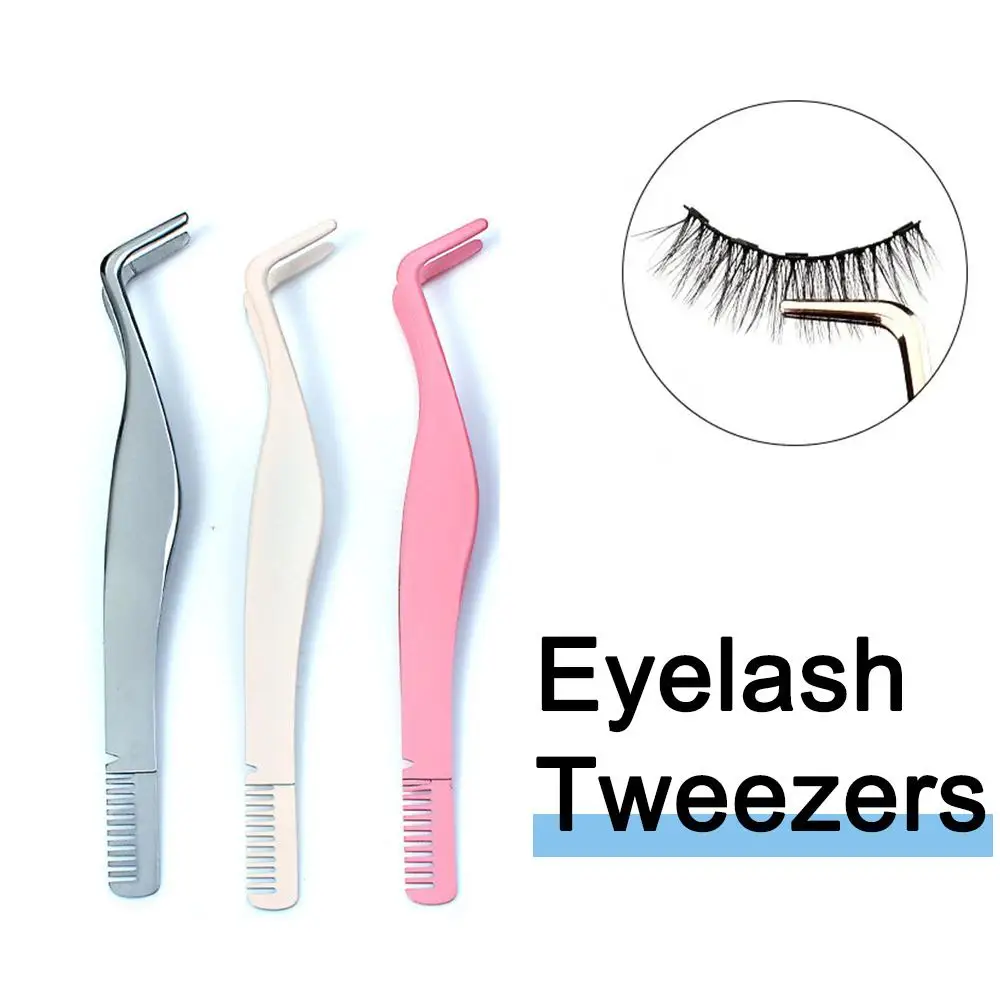 Eyelash Tweezers With Comb Wearing Fake Eyelash Beauty Makeup Tools For Lashes Building Matte Eye Lashes Tweezers 3 Color W3E0