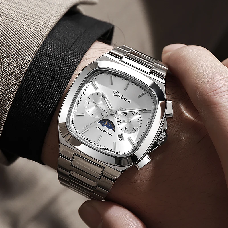 

New Fashion Mens Watches Top Brand Luxury Automatic Mechanical Watch Men Moon Phase Date Steel Waterproof Wristwatch For Men