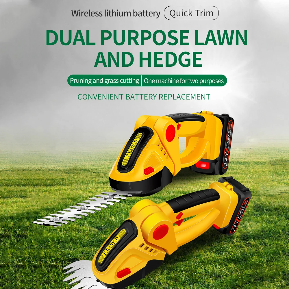 2 in 1 20V Cordless Electric Hedge Trimmer Rechargeable Handheld Household Lawn Mower Garden Bush Scissors Grass Scissors Tools