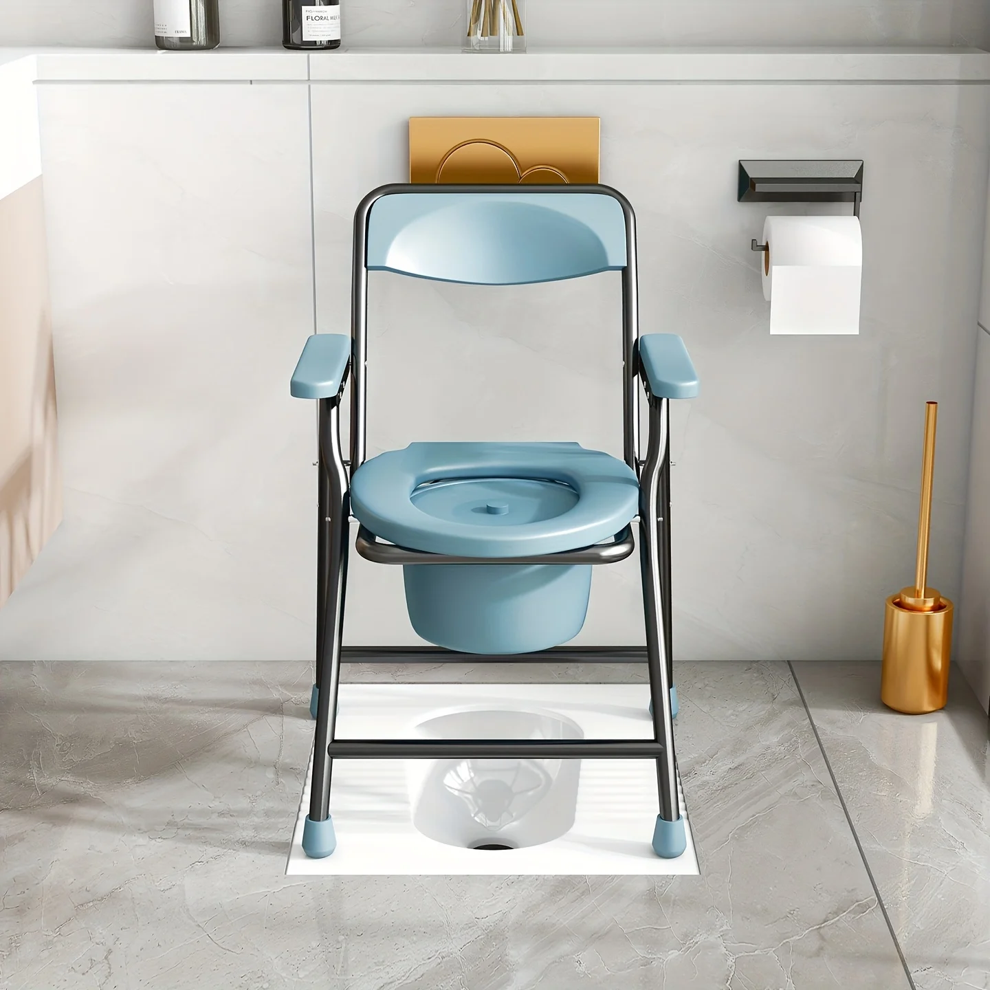 Carbon Steel Folding Toilet Chair, Rust-Proof and Easy to Clean, Suitable for Temporary Toilets in Bathrooms and Outdoor Area
