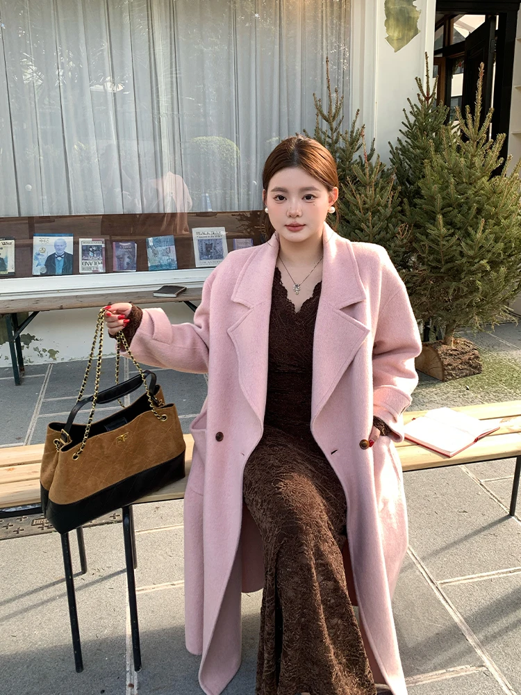 

Длинное двустороннее шерстяное пальто для женщин больших размеров, новинка зимы, высококачественная верхняя одежда в стиле Wang