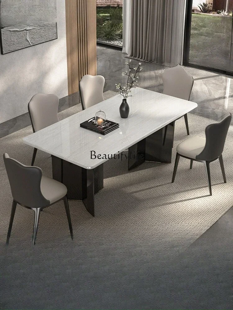 

yj58 Natural luxury stone dining table Italian light luxury high-end household dining table