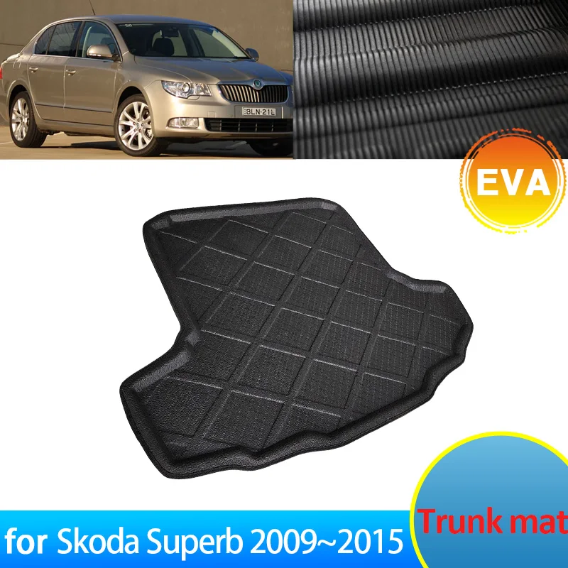 for Skoda Superb 2 MK2 2009~2015 Rear Trunk Mat 2014 2013 2010 3t B6 Car Accessorie Floor Tray Liner Cargo Boot Carpet Auto Part