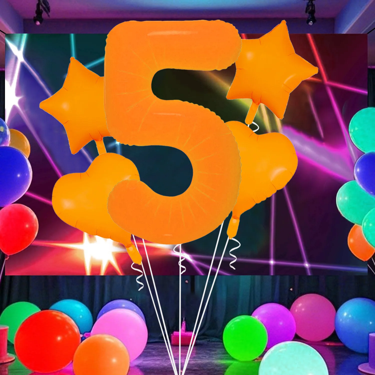 Ballons à chiffres orange néon 40 pouces, chiffres fluorescents 1-9 et ballons d'amour pour fêtes d'anniversaire, décorations de fête lumineuses