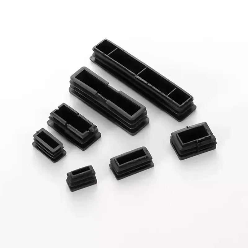 10pcs Black Rectangular Plugs Pipe Tube Cap Plastic Tubing End Cap  For ladder Furniture chair table Leg Protector 10~100mm