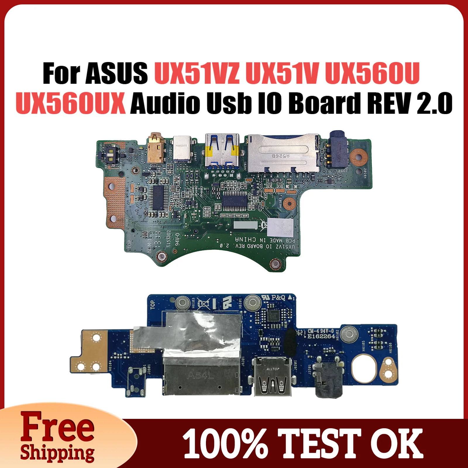 For ASUS UX51VZ UX51V UX560U UX560UX UX560UA Q534UX Laptop Audio Usb IO Interface Board REV 2.0 100% Tested Fast Ship