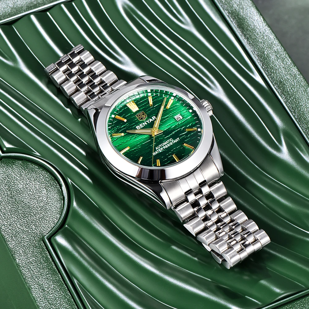 Benyar 2025 New 40Mm Dial Men's Automatic Mechanical Watch 316L Stainless Steel Simple 5Bar Waterproof Watch