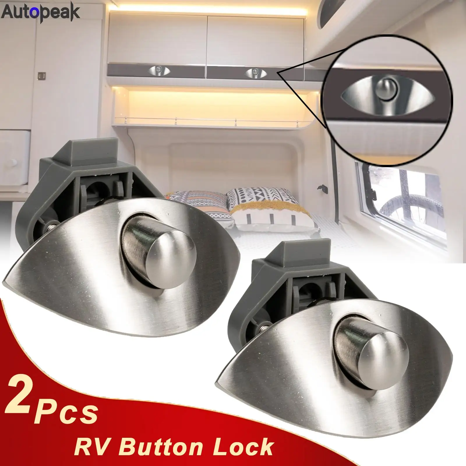 2X Caravan Zinc Alloy Half Moon Push Lock Button Catch Lock Cupboard Door Knob Boat RV Cabinet Drawer Push Latch Furniture Lock