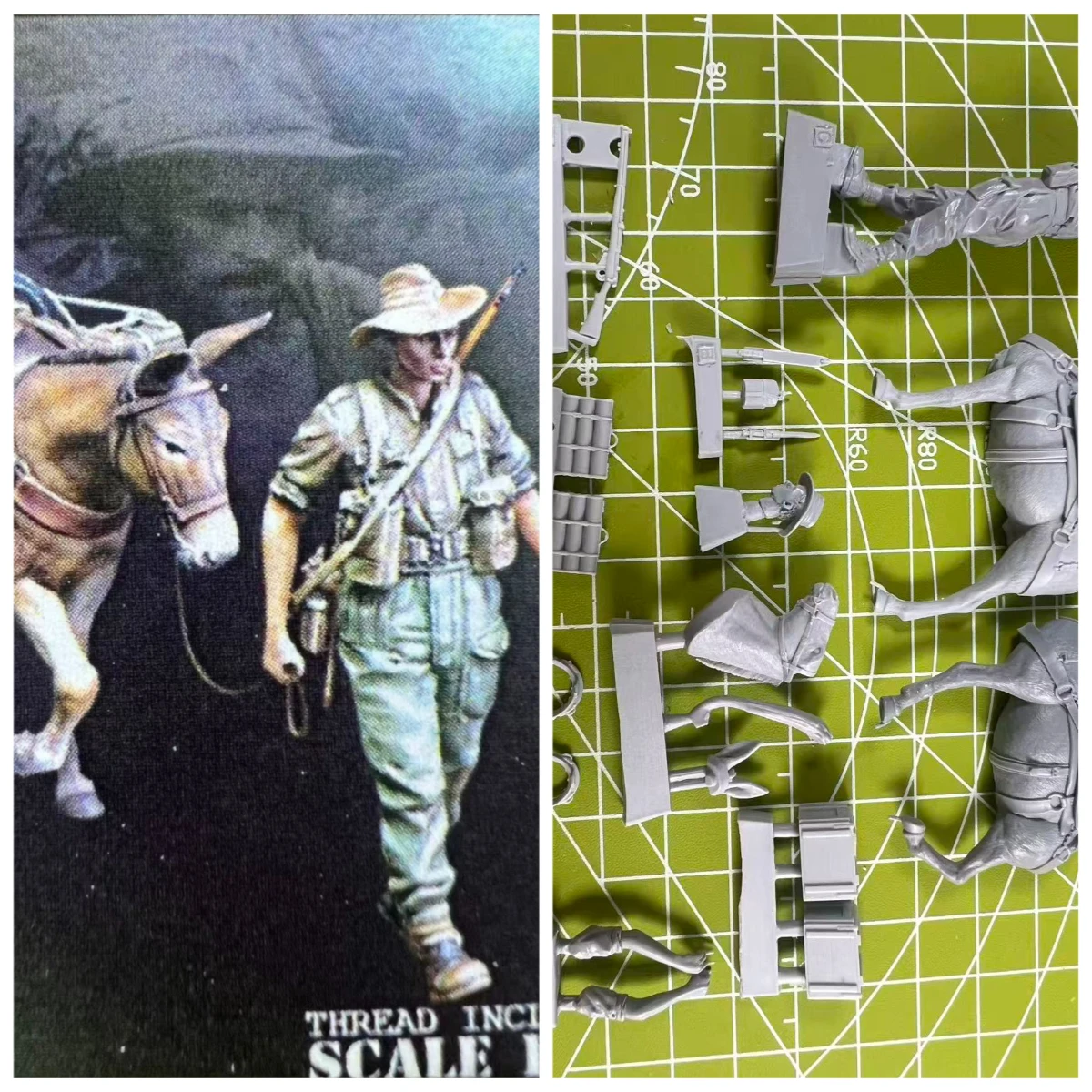 

1:35 модель из смолы, замаскированная модель пехоты и осла для макета сцены транспортных принадлежностей в неокрашенном состоянии