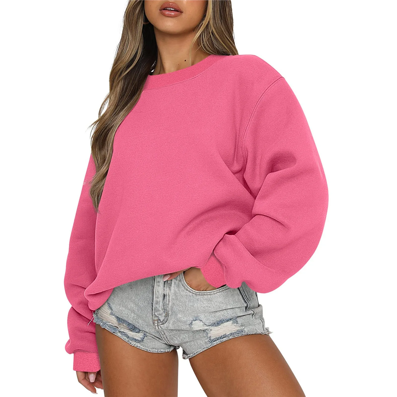 Women\'s Autumn Winter Tops Women\'s Long Sleeve Sweatshirt Casual Crewneck Loose Fit Pollover Fleece Tops