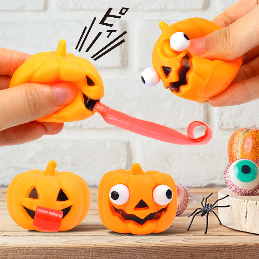 Halloween Squeeze Convex Eye Pumpkin Vent Decompression Toy Creative Eye-popping Tongue Pumpkin Funny Toy Ornaments Gifts