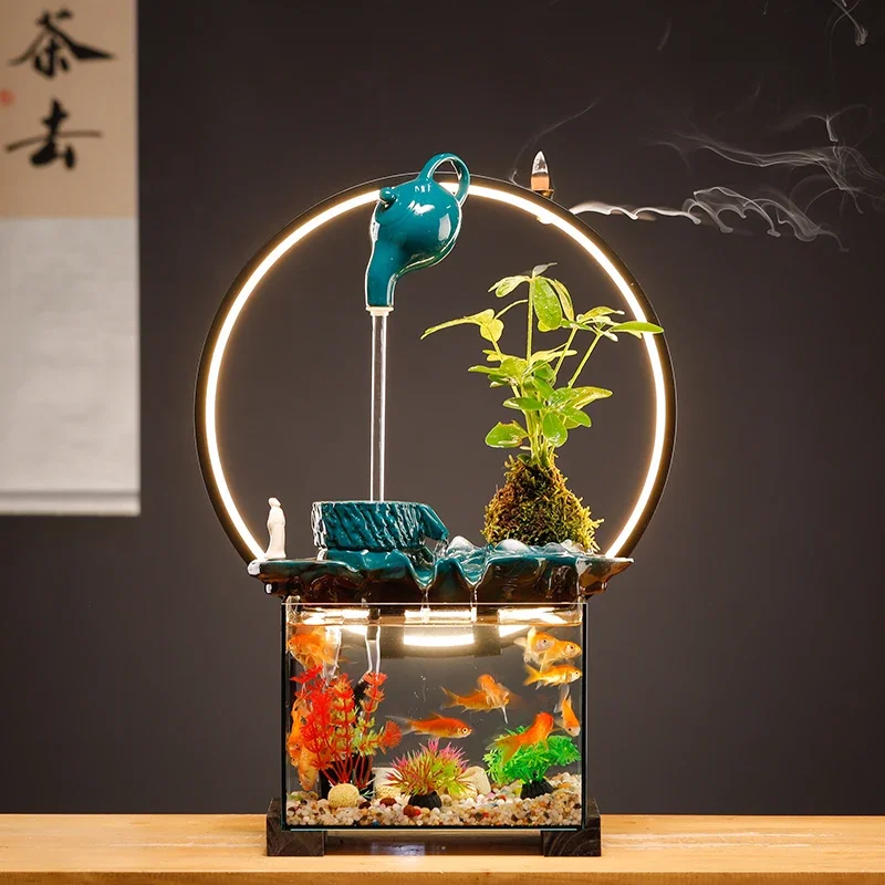 Office Desk Surface Panel Lucky Fish Tank Ecological Aquarium Relocation and Opening Gift