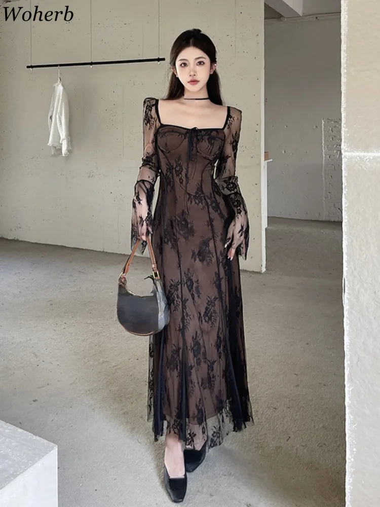 Maxi Chic Bandage Dresses for Women Lace Temperament Robe Femme 2024 Vestidos De Mujer High Waist Big Swing Elegant Summer Dress