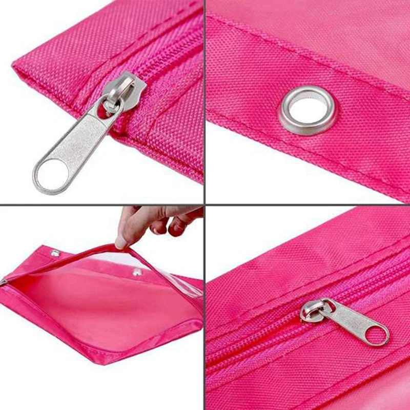 Top-8PCS Three-Hole Large-Capacity Pencil Case File Bag Durable Binder Pouch With Clear Window