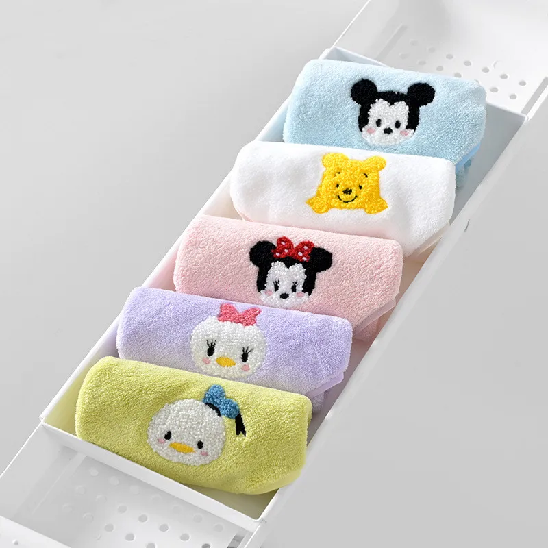 Genuine Disney Mickey Mouse Minnie Cute Square Towel Baby Super Soft Handkerchief Cartoon Children\'s Washcloth 5Pcs Towel Set