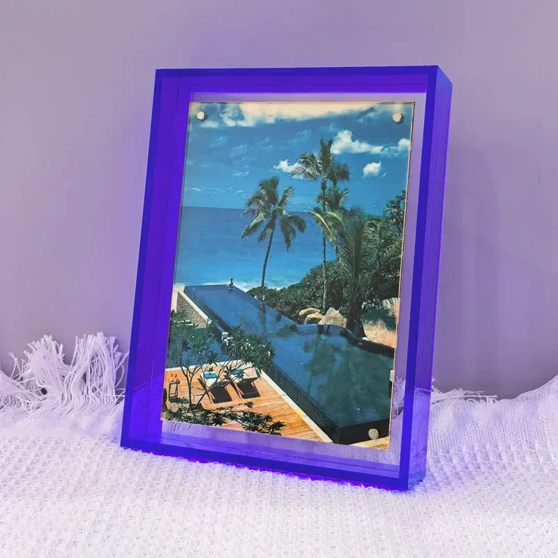 Multiple Colors Magnetic Double Sided Clear Acrylic Photo Frame DIY Tabletop Wall Mounted Display Frame for Posters Decor