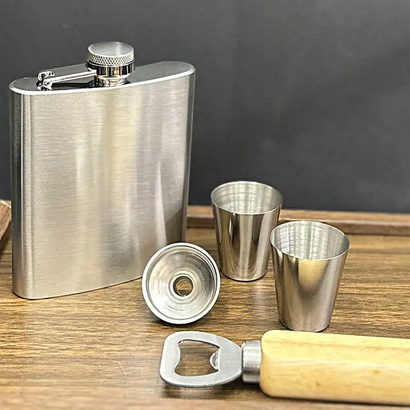 7oz Portable stainless Flagon Hip Flasks set with cups funnel for Whiskey Vodka Wine Pot outdoor Drinking Bottle gift box 917