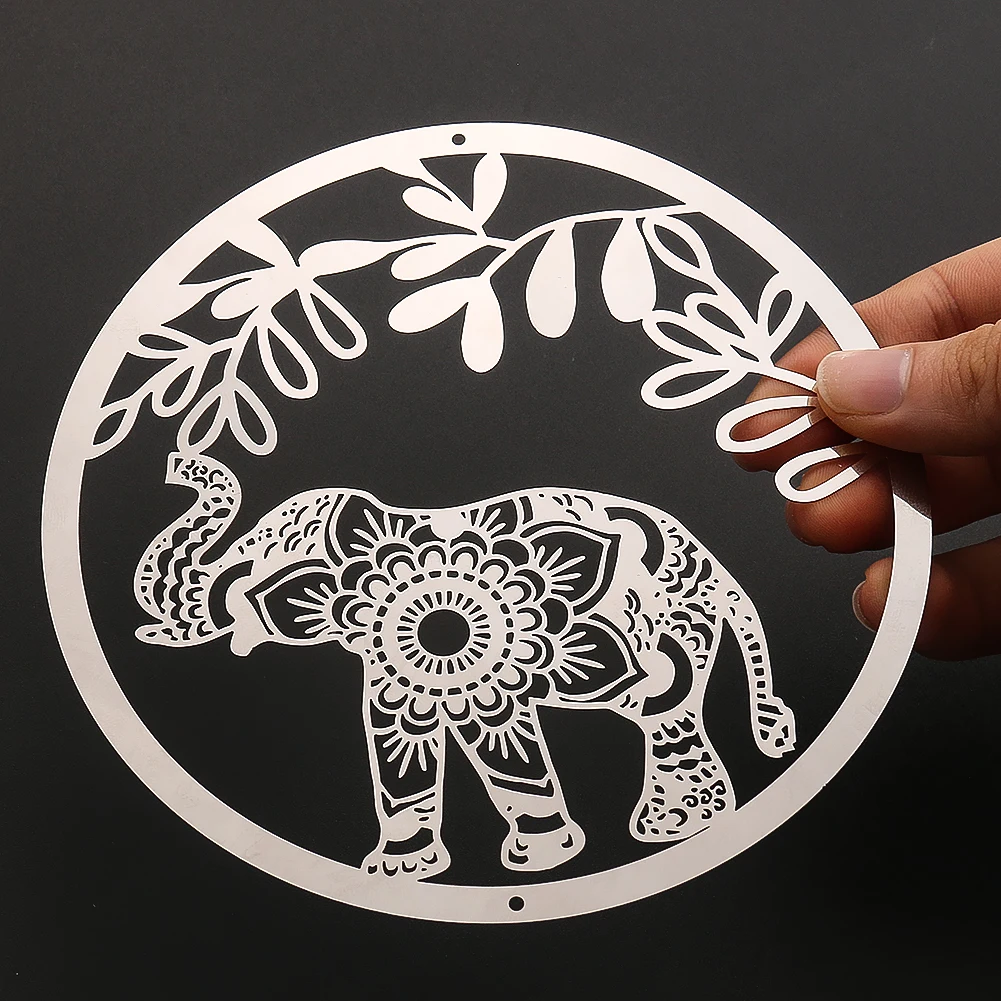 Amulet Elephant Hanging Decor DIY Wind Chimes Parts Mirror Reflective Pendant Suncatcher Hollow Mandala Bird Repellent Scarer