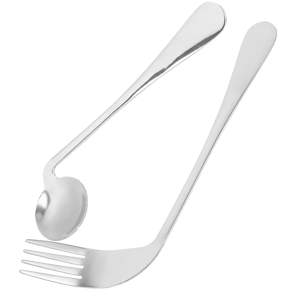 

1 set Feeding Auxiliary Tableware Angled Spoon Fork for Elderly Patients Daily Adaptive Utensils Self Feeding Stainless Steel