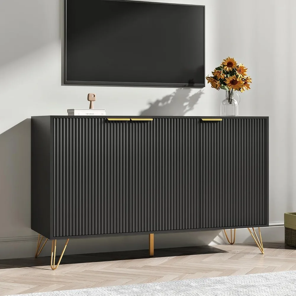 Aufbewahrungsschrank mit 3 Türen, Sideboard-Buffetschrank mit Stauraum, Kaffee-Barschrank mit Metallbeinen und verstellbarem Regal für