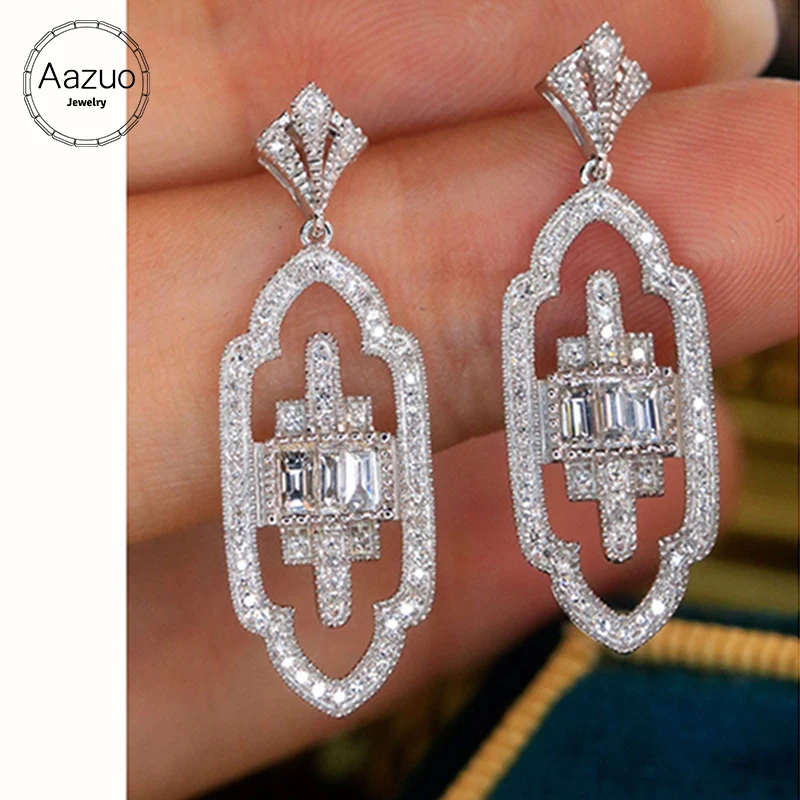 Aazuo Upscale Jewelry 18K Solid White Gold Real Diamonds 0.64ct Noble Grace Drop Earring Gifted For Women Wedding Birthday Party