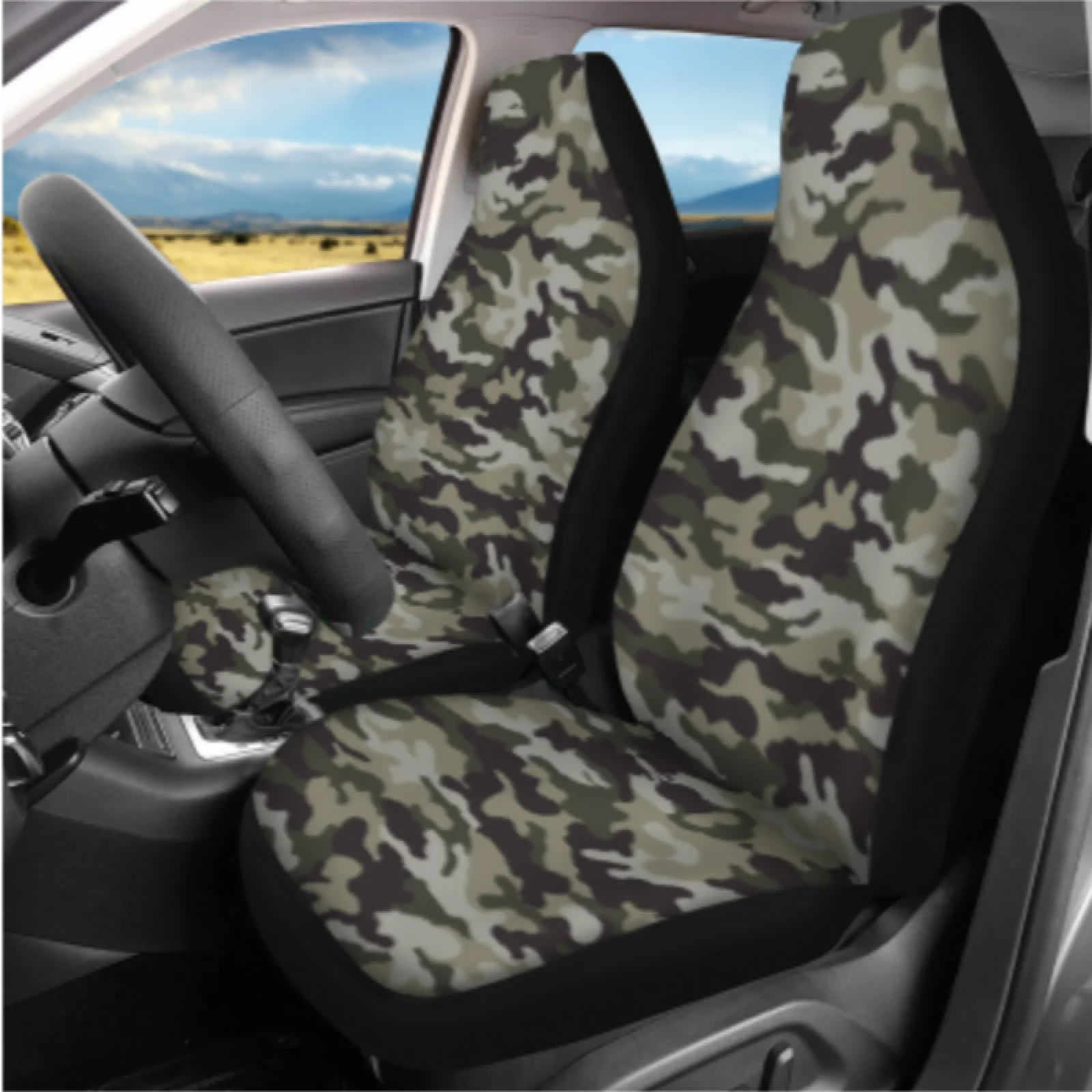 Coloranimal Camouflage 14 Pcs Car Seat Covers Full Set Long Lasting Elastic Seats Covers for Car Compatible with Cars Auto