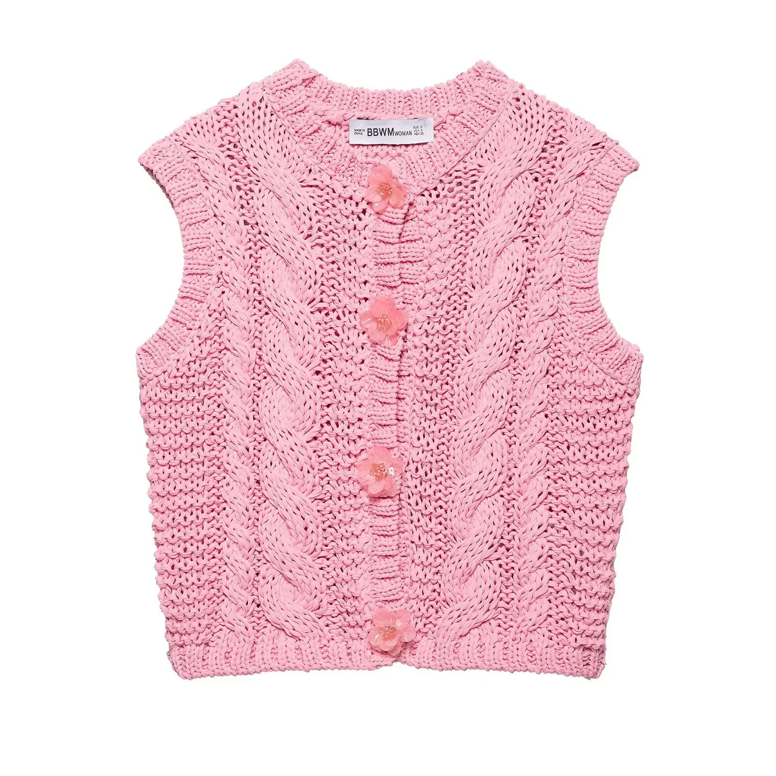 

2025 Spring New Product Women's Light Spring Series Flower Sleeveless Round Neck Knitted Vest