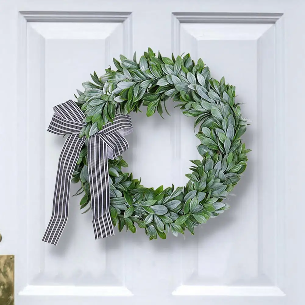 

Garland Decoration Realistic Green Leaf Wreath with Bowknot Ribbon for Home Holiday Decoration Faux Garland for Front Door