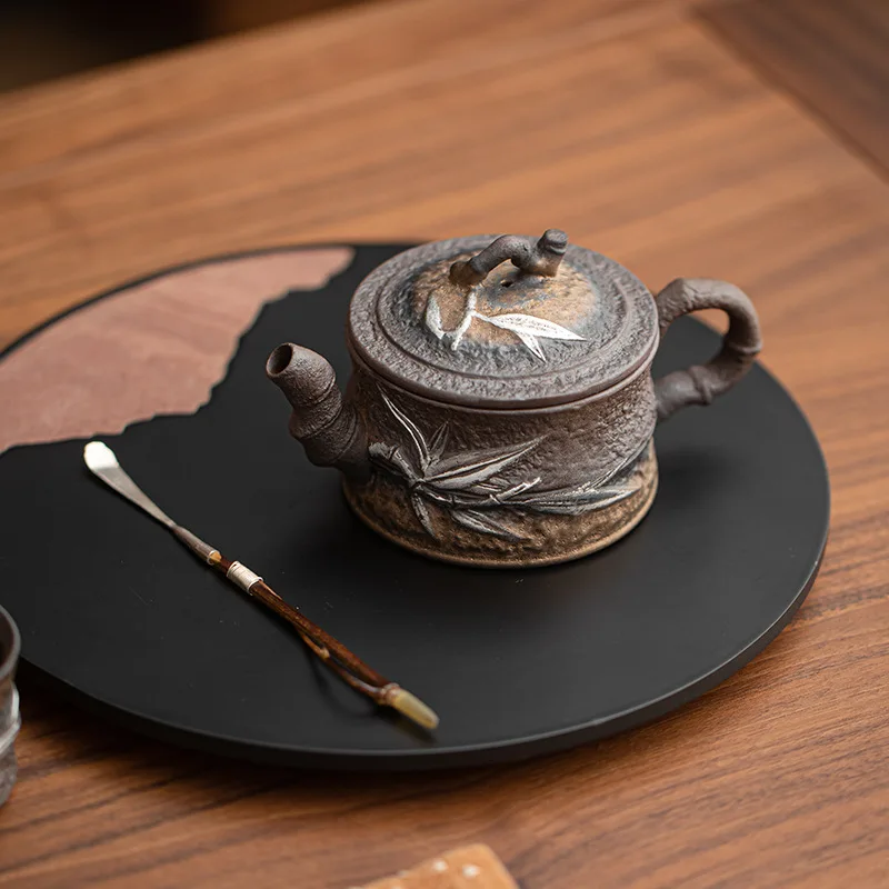 

Винтажный бамбуковый чайник с грубой керамикой, чайный сервиз кунг-фу, сменная печь, позолоченный ручной чайник для домашнего использования, чайник, заварочный чайник