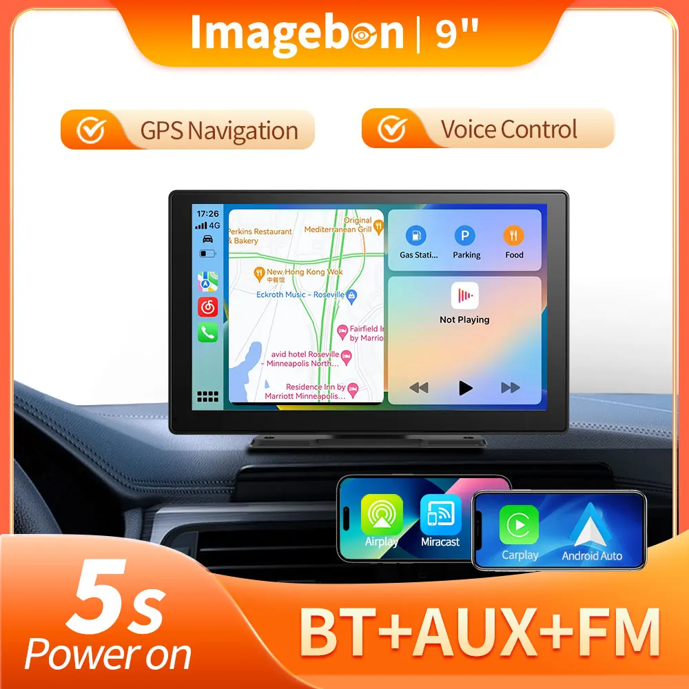 

Видеорегистратор Imagebon A7C 9" с ADAS, беспроводным CarPlay и Android Auto, записью 5s при включении, круглосуточным мониторингом парковки и циклической записью