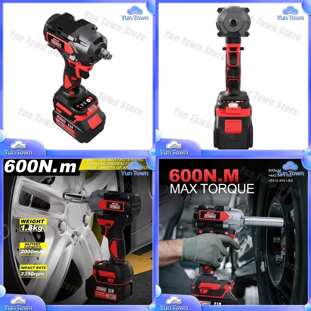 for 21V DC Brushless Electric Impact Wrench 600N·m Power Screwdriver High Efficiency Cordless Impact Wrench for Furniture