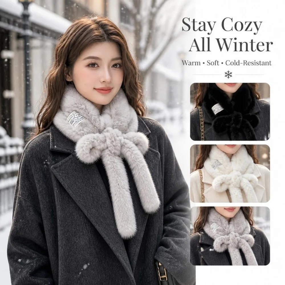 Versatile Thickened Warm Faux Fur Scarf Pure Color Soft Women's Winter Scarf Furry Lace-up Neck Warmer Scarf Winter